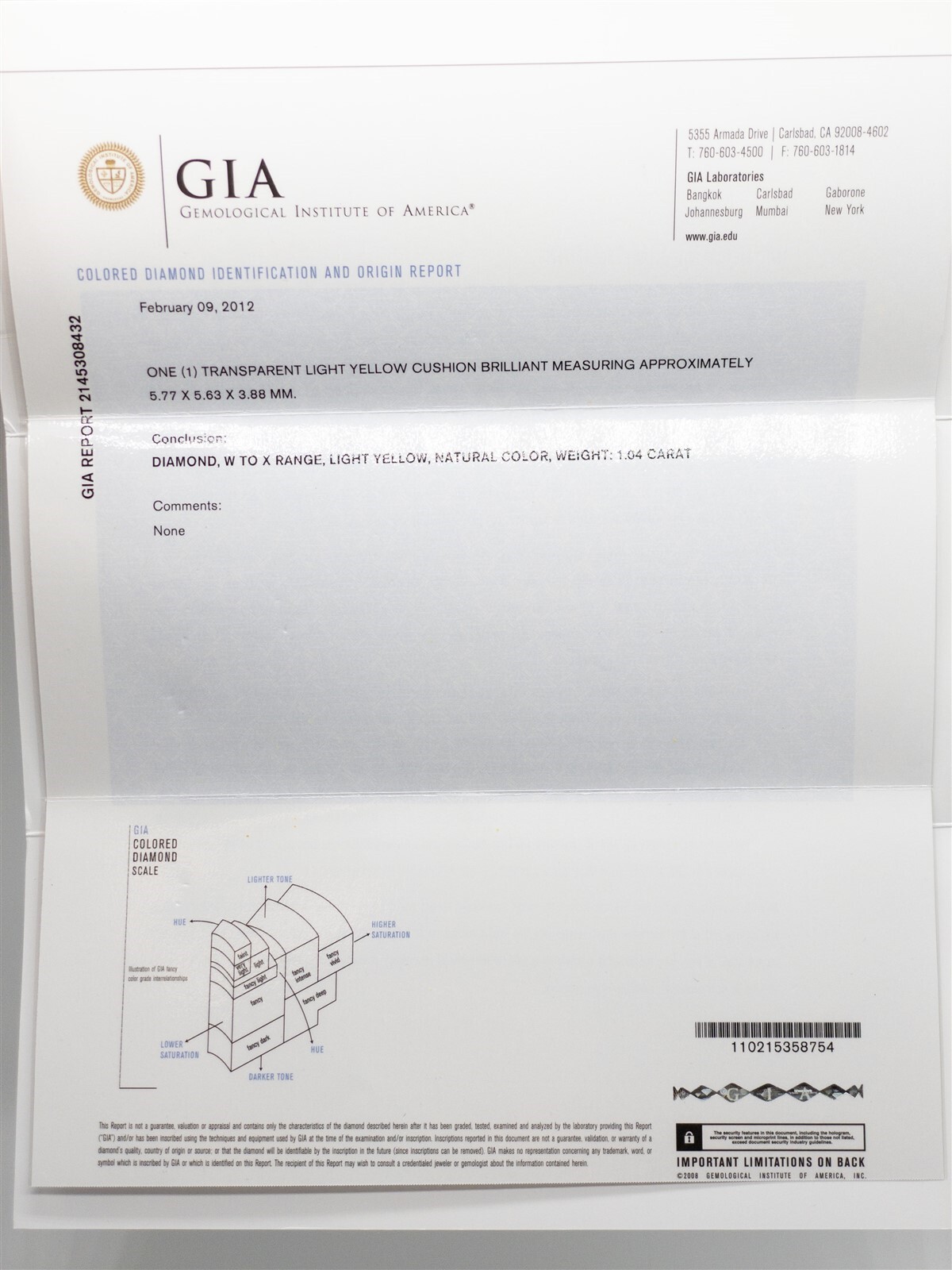 Estate $6000 GIA CERTIFIED Fancy Yellow Cushion Cut Diamond 14k White Gold Ring