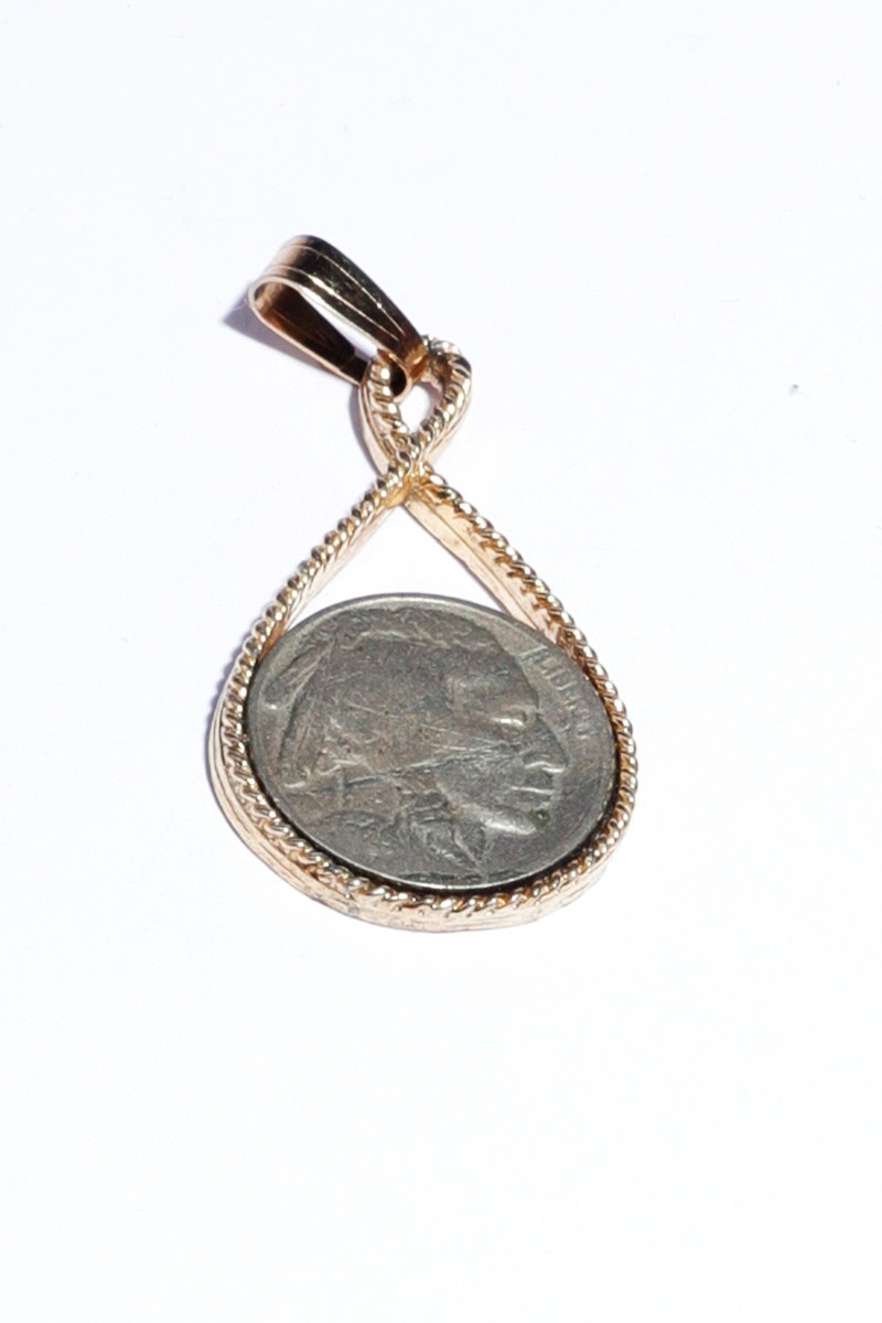 1929 Buffalo Nickel on gold-tone pendant