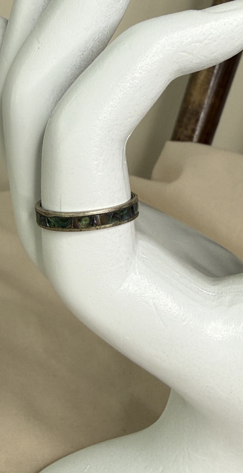 Vintage Abalone Shell Inlay Ring Band Boho Estate Jewelry Size 8