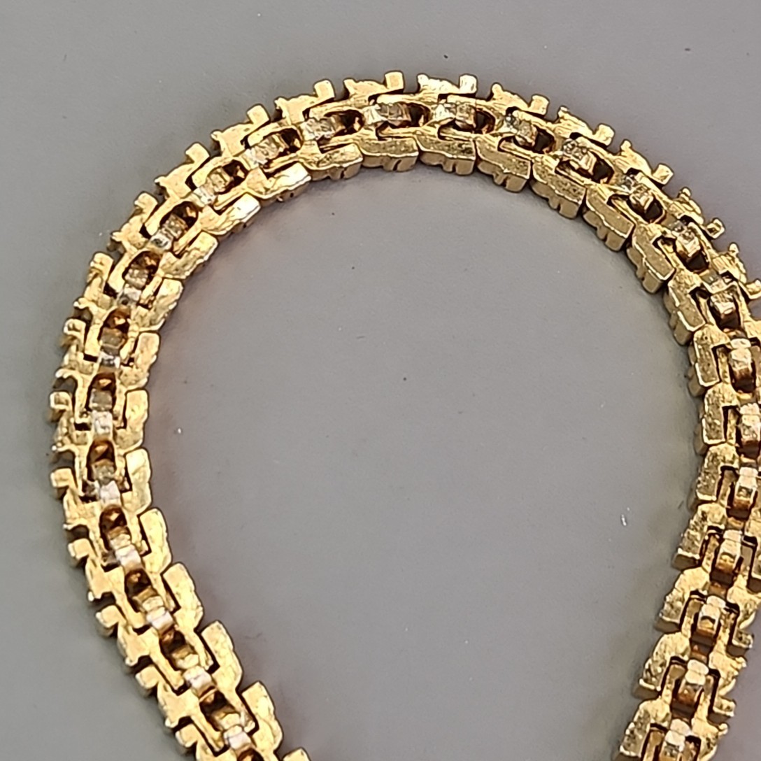Vintage Rhinestone Chain Bracelet Black Clear Gold Tone 7″