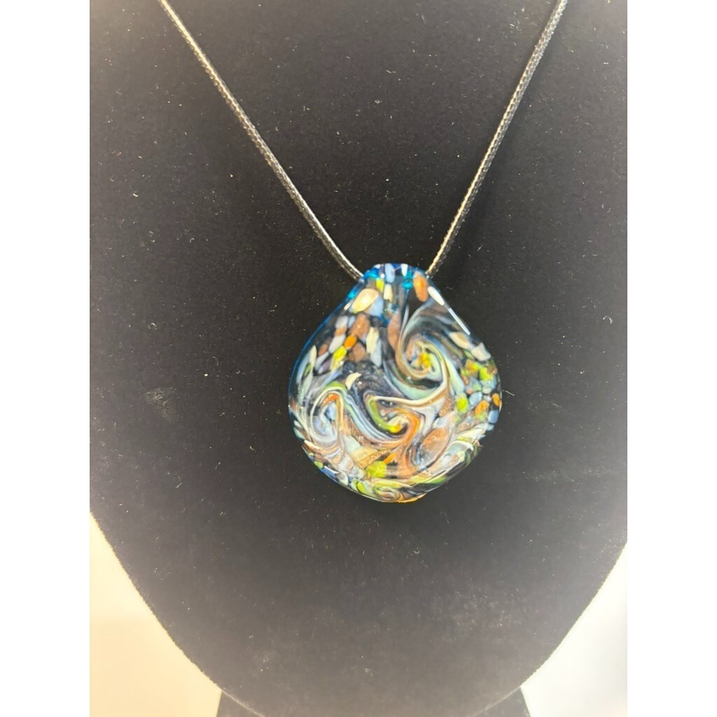 Vintage Necklace Art Glass Boho Pendant 2000s Cord Retro Accessory Y2K Look
