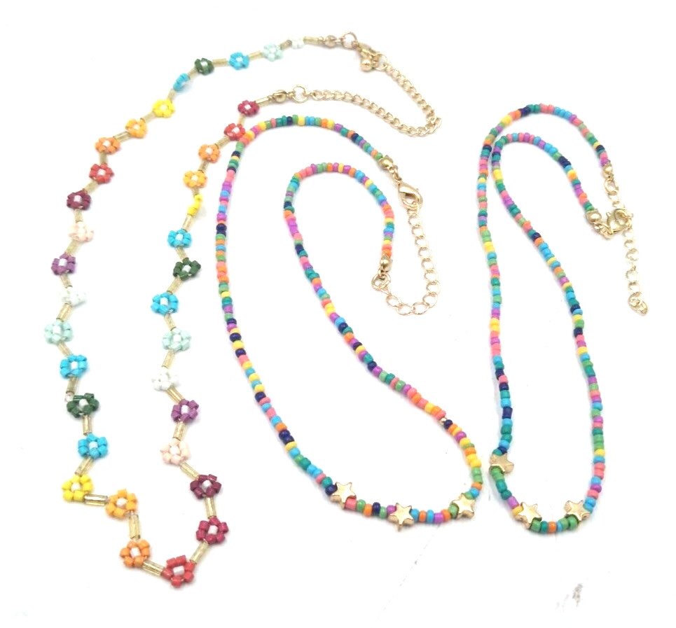 Lot of 3 Sweet Colorful Beaded Necklaces, 15″, 17″, 18″ Mix Match Wear 1 or All