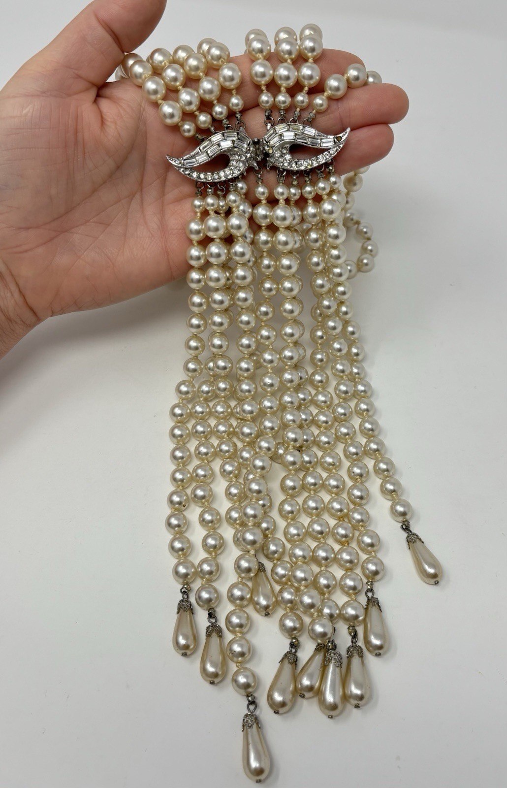 Vintage 60’s Valjean Cascading Pearl Fringe Collar Necklace Statement Piece