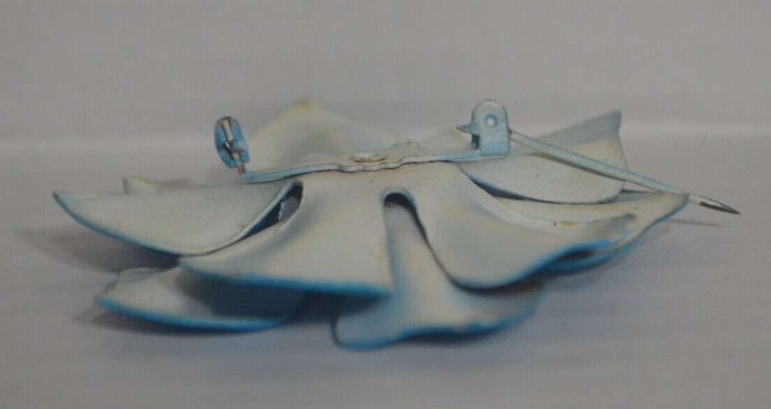 Floral Blue Brooch with White Dots Safety Clasp