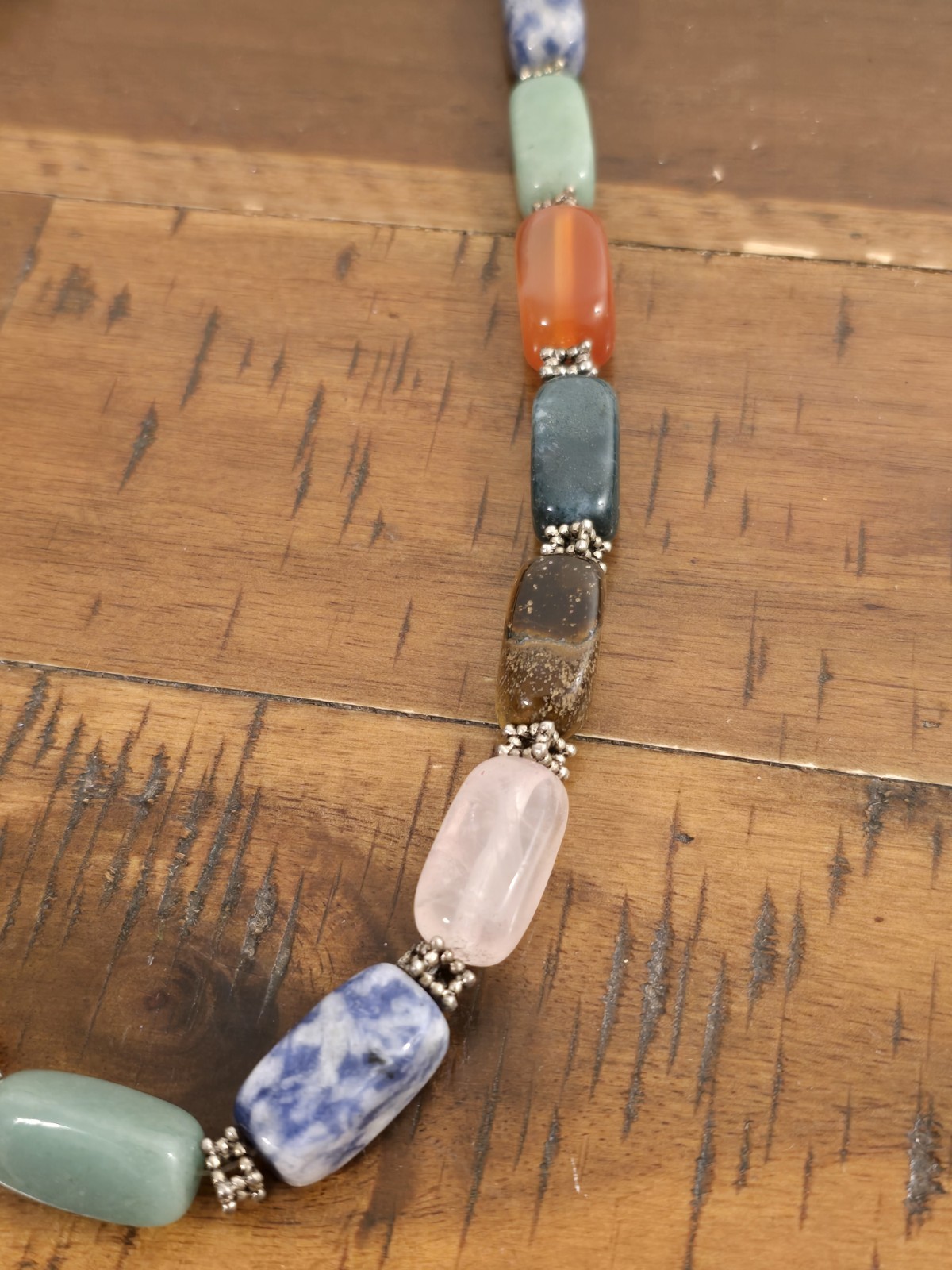 Vintage Necklace Rose Quartz Jade Tigers Eye Estate Fine Jewelry Pre-Owned Stone