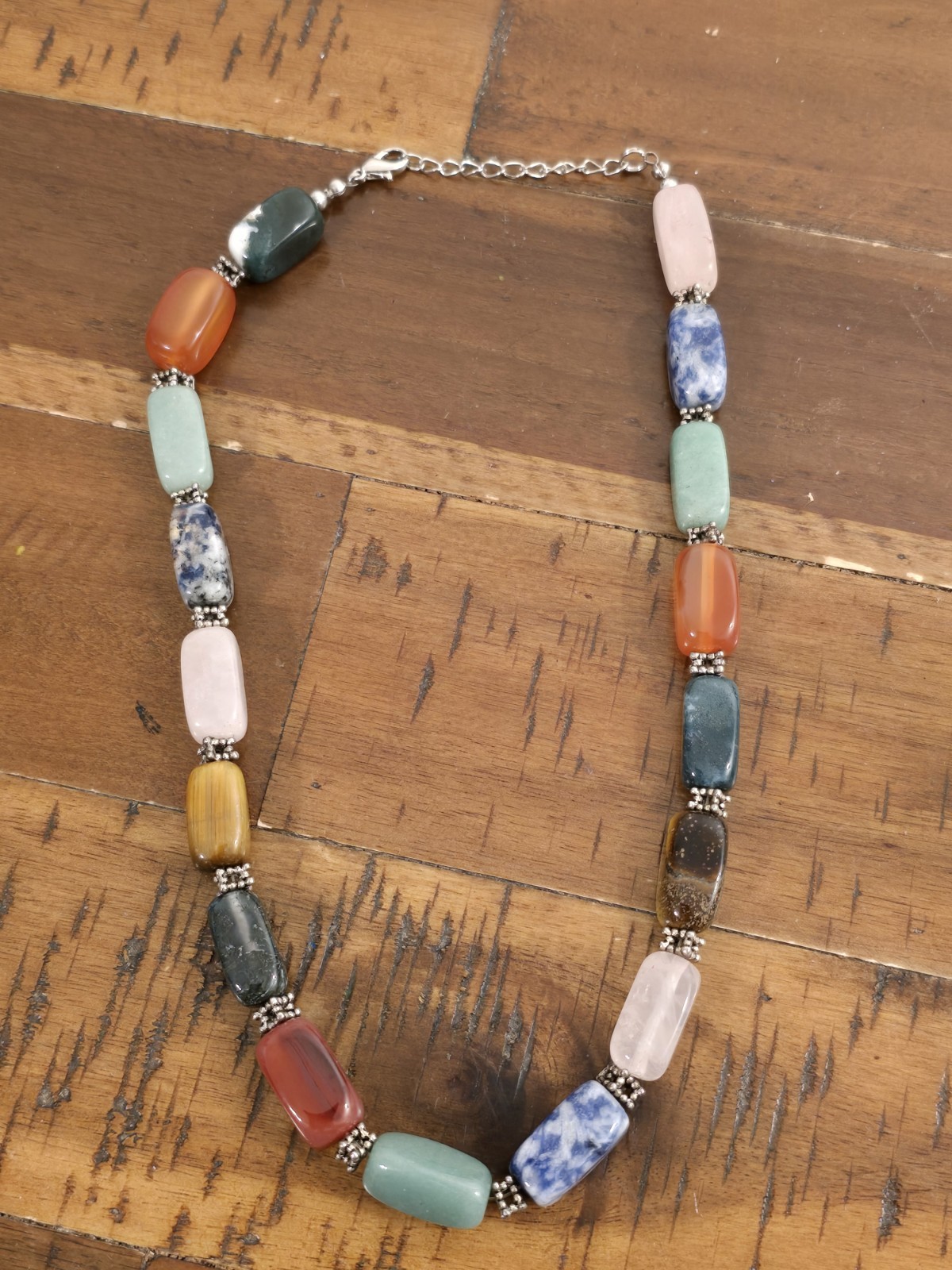Vintage Necklace Rose Quartz Jade Tigers Eye Estate Fine Jewelry Pre-Owned Stone