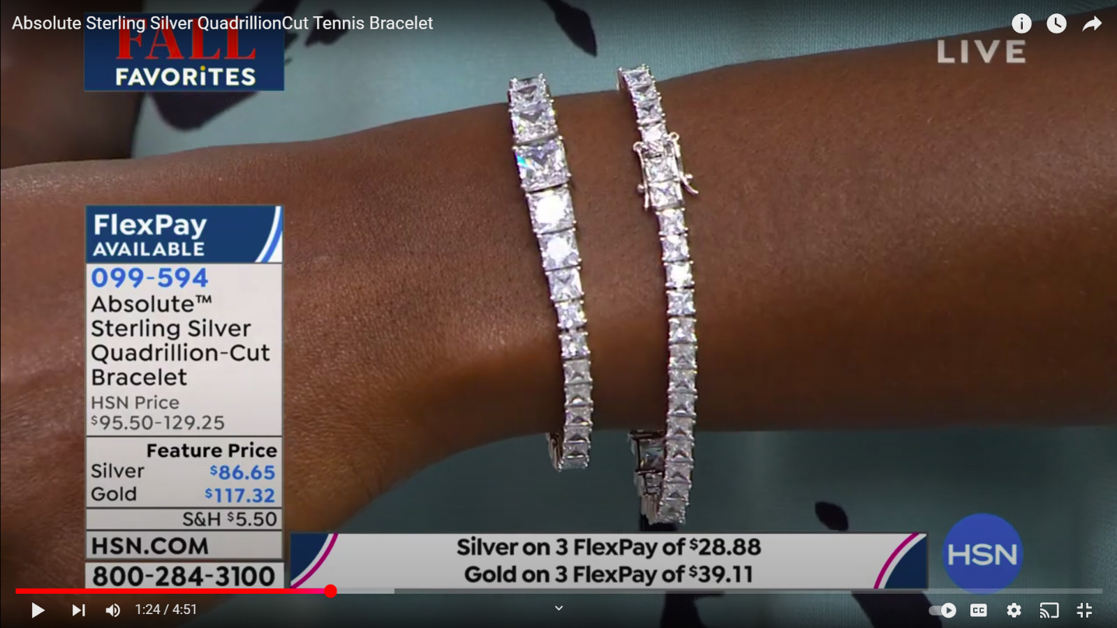 Absolute Sterling Silver Quadrillion Cut Tennis Bracelet HSN