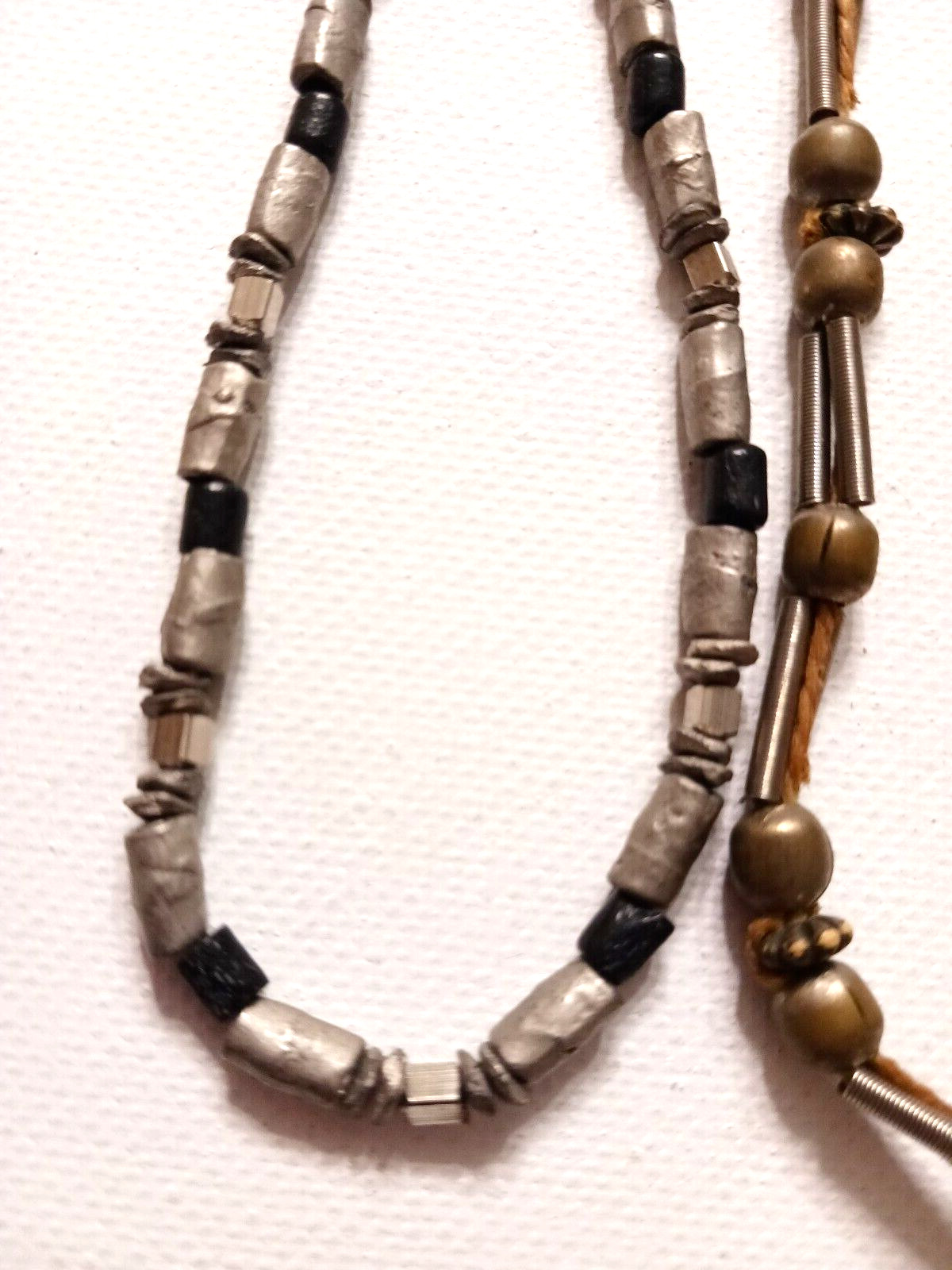 Metal beads and other shell + stone odd beads. Vintage necklaces. Lot of 8