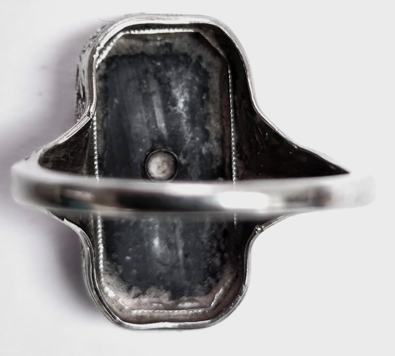 Antique 14K White Gold Black Onyx & Diamond Art Deco Filigree Ring Sz 6.5