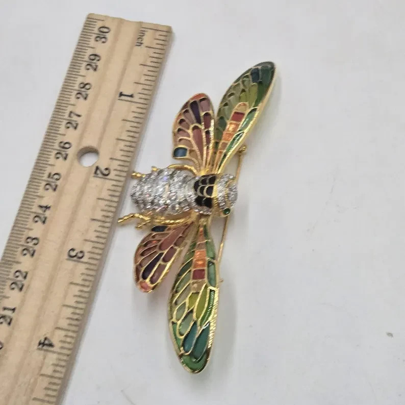 Joan Rivers Plique-a-Jour Stain Glass Cicada Bug Crystal Signed Pin Brooch