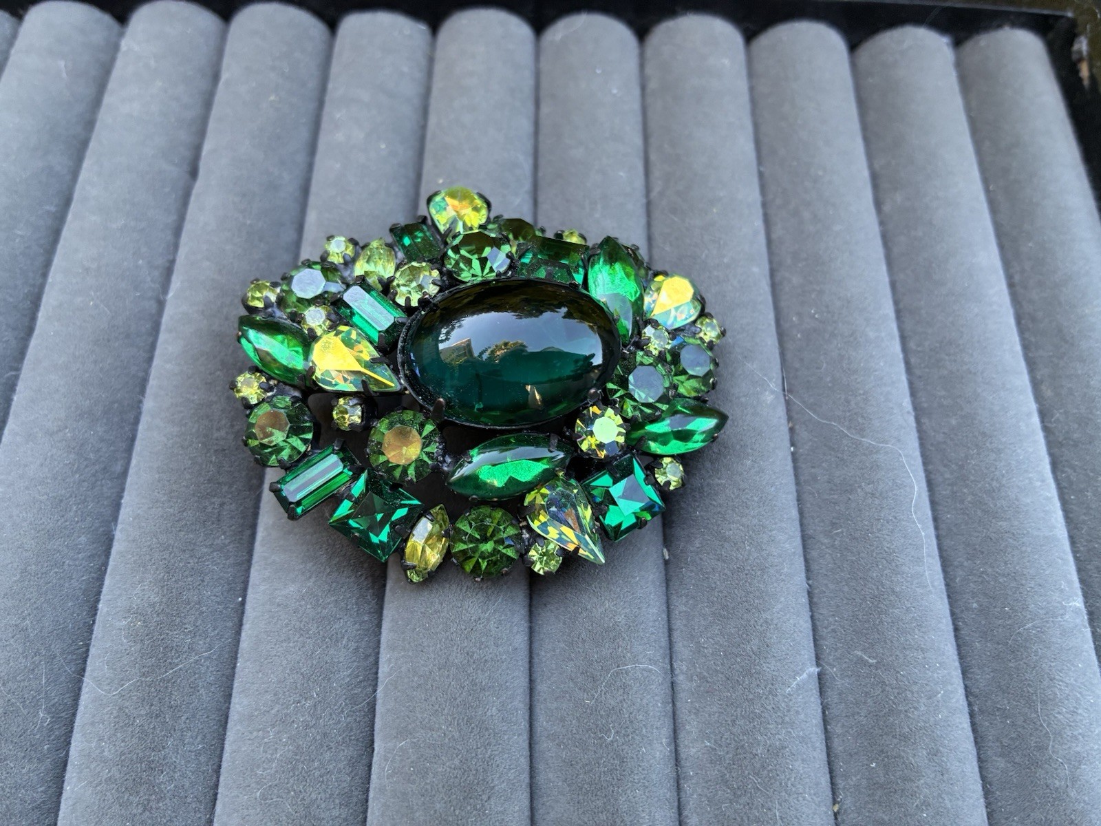 Original by Robert Brooch Green Cabochon and Multi Green Rhinestones Pendant