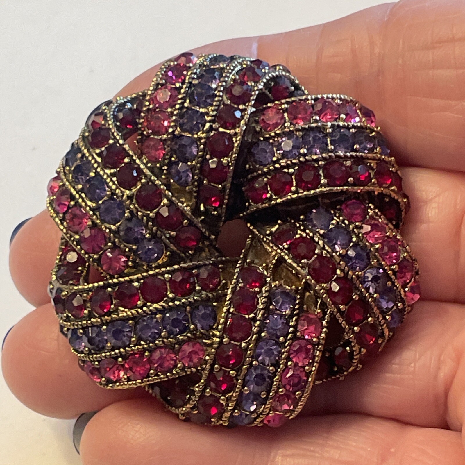 MINT Vintage Monet Signed Red Purple Pink Sparkling Rhinestones Brooch U13