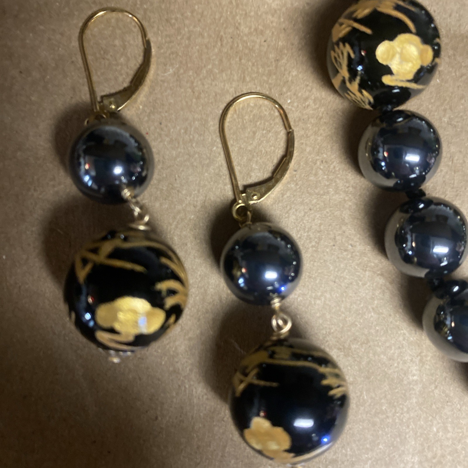 Black Onyx Chinese Embossed Dragon Necklace & Bracelet 925 Earrings Hematite