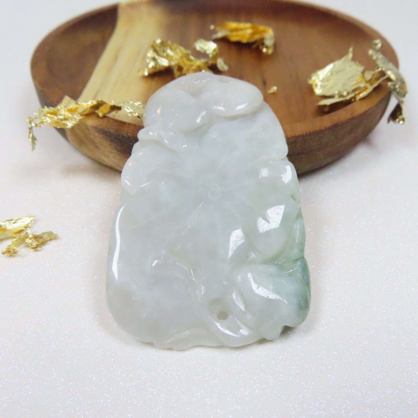 Vintage Chinese Carved Green White Jadeite Pendant