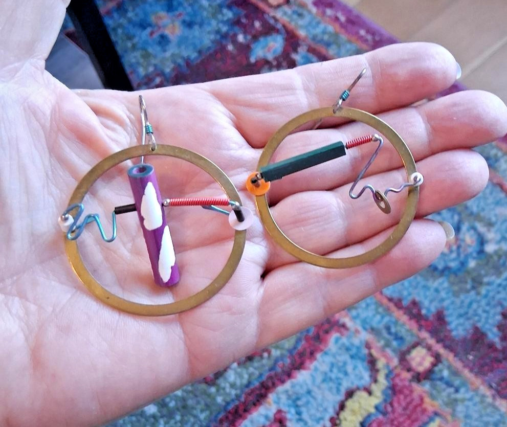 Eve Kaplin Vintage Post-Modern Abstract Memphis Style Kinetic Earrings!