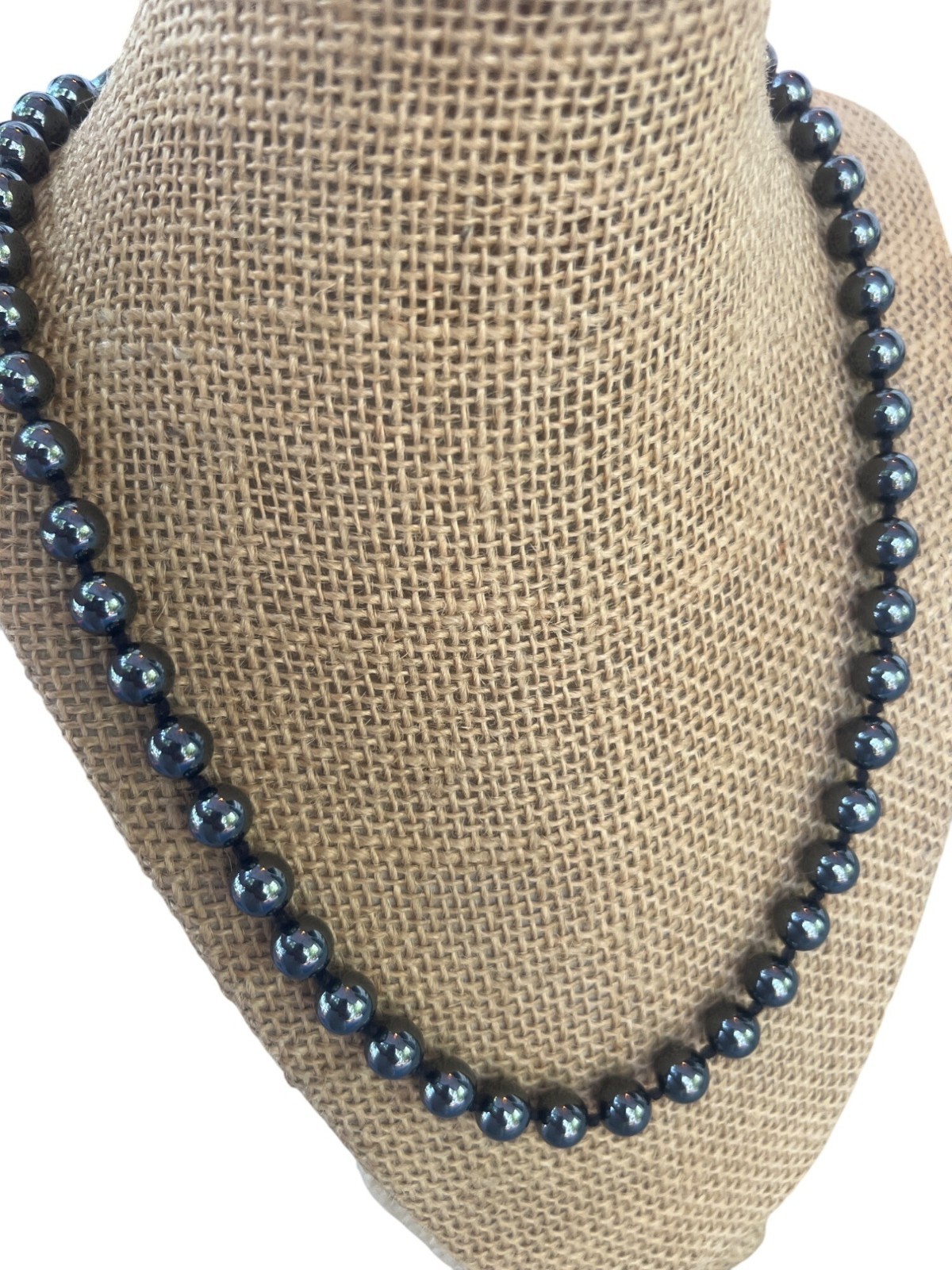 Vintage Estate Metallic Hematite Bead Necklace Knotted Betwwen No Clasp 33″