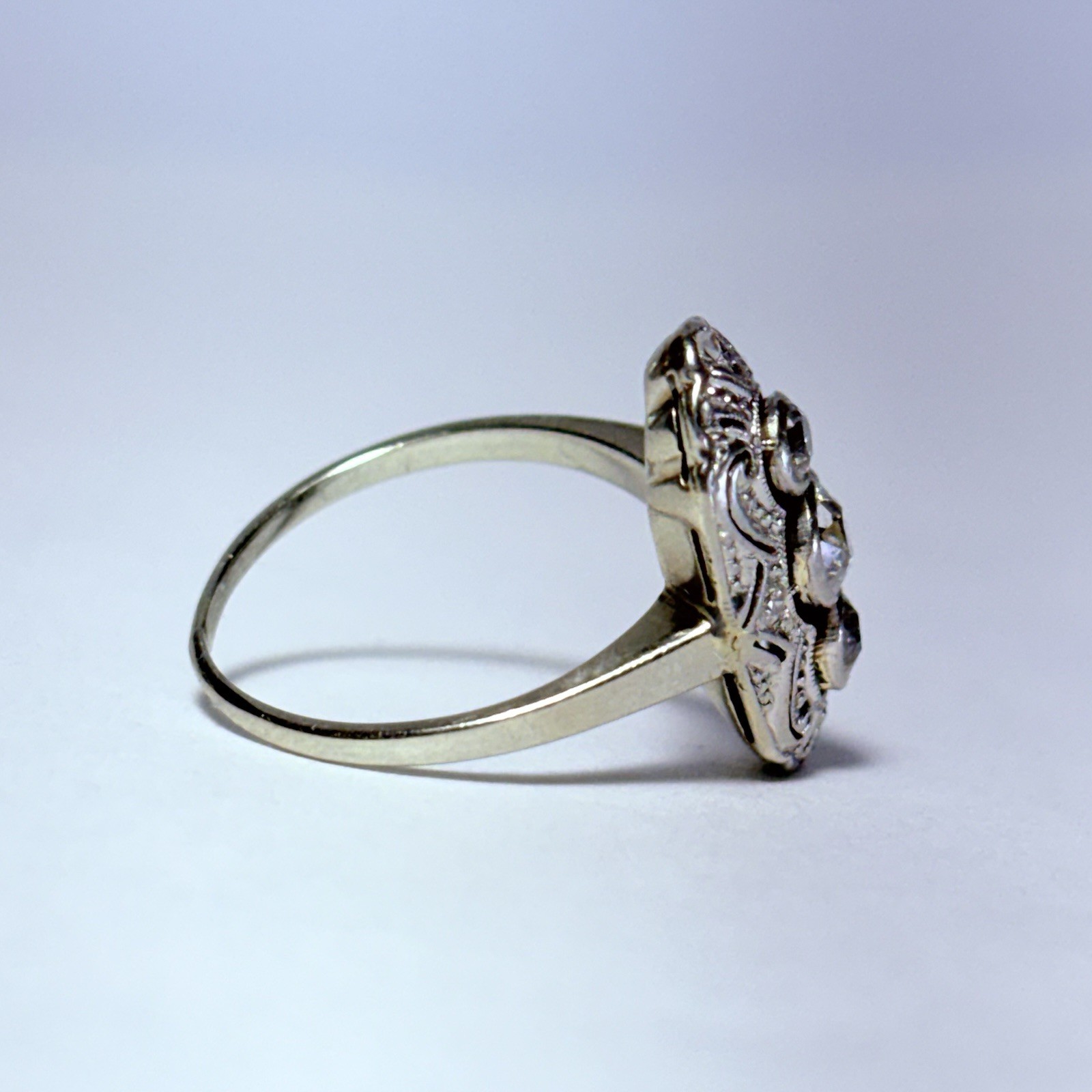 GG Certified 14K Gold .26ctw Old European & Rose Cut Diamond Size 3.75 Ring 2.1g
