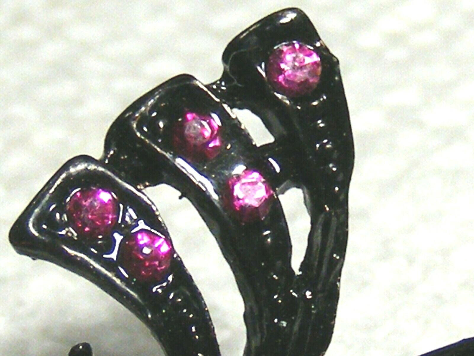 Vtg. Black Metal Pink, Purple And Blue Rhinestone Brooch