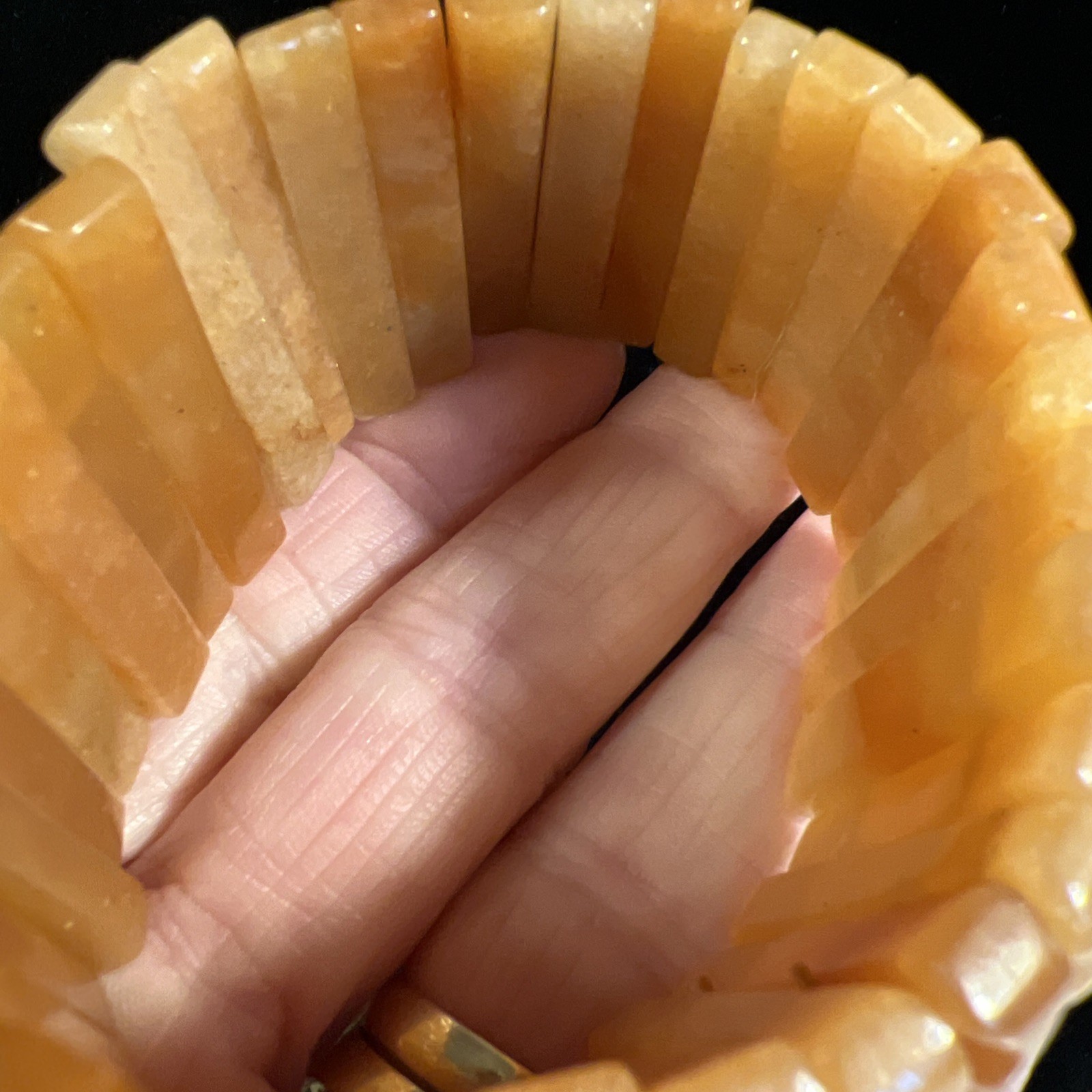 VTG Carnelian AGATE Gemstone Art Deco Chunky Beaded Stretch Bracelet Zig Zag