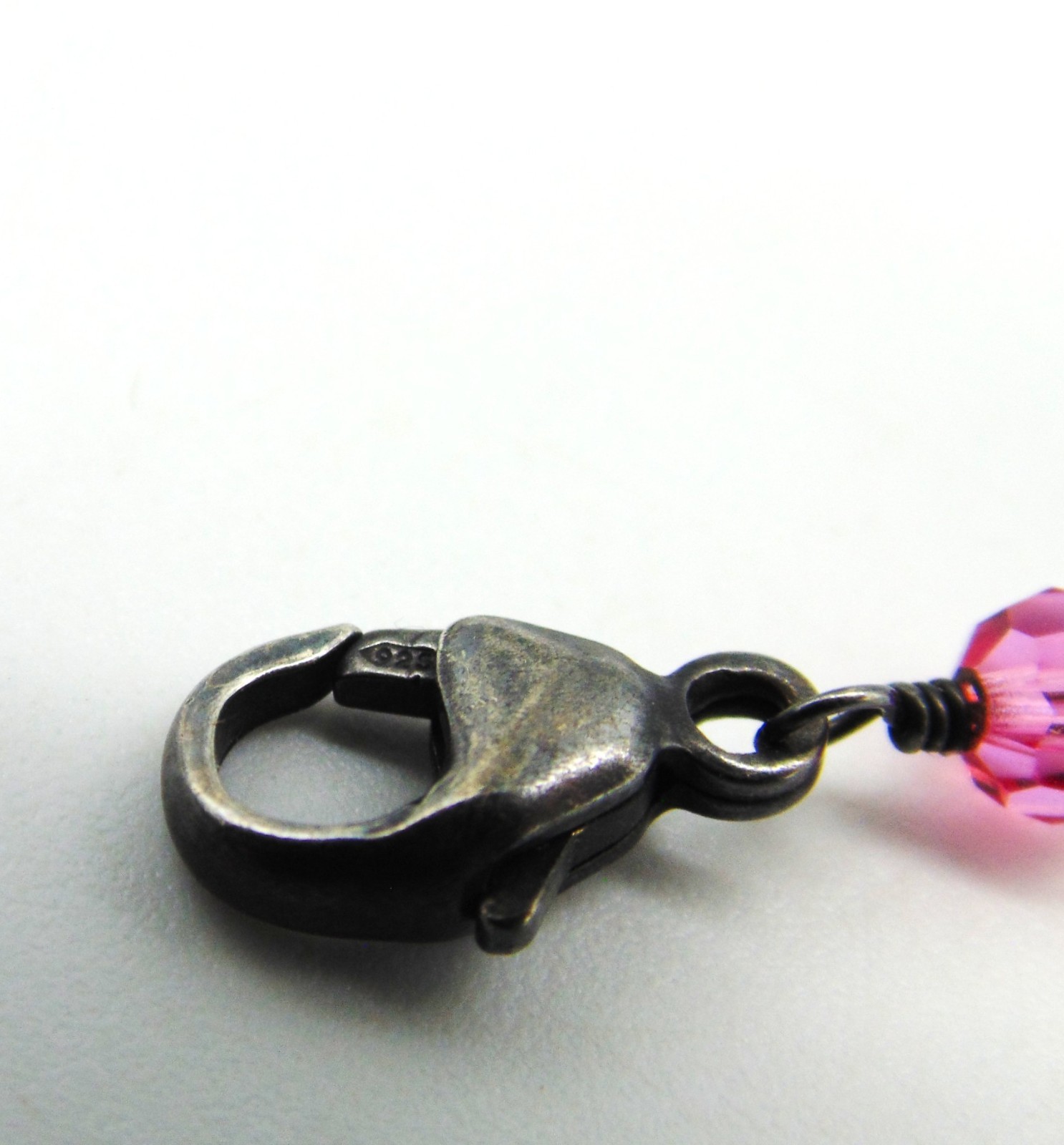 Vintage .925 STERLING SILVER and PINK CRYSTAL Festoon Necklace Adj. 15″-19″ Exc.