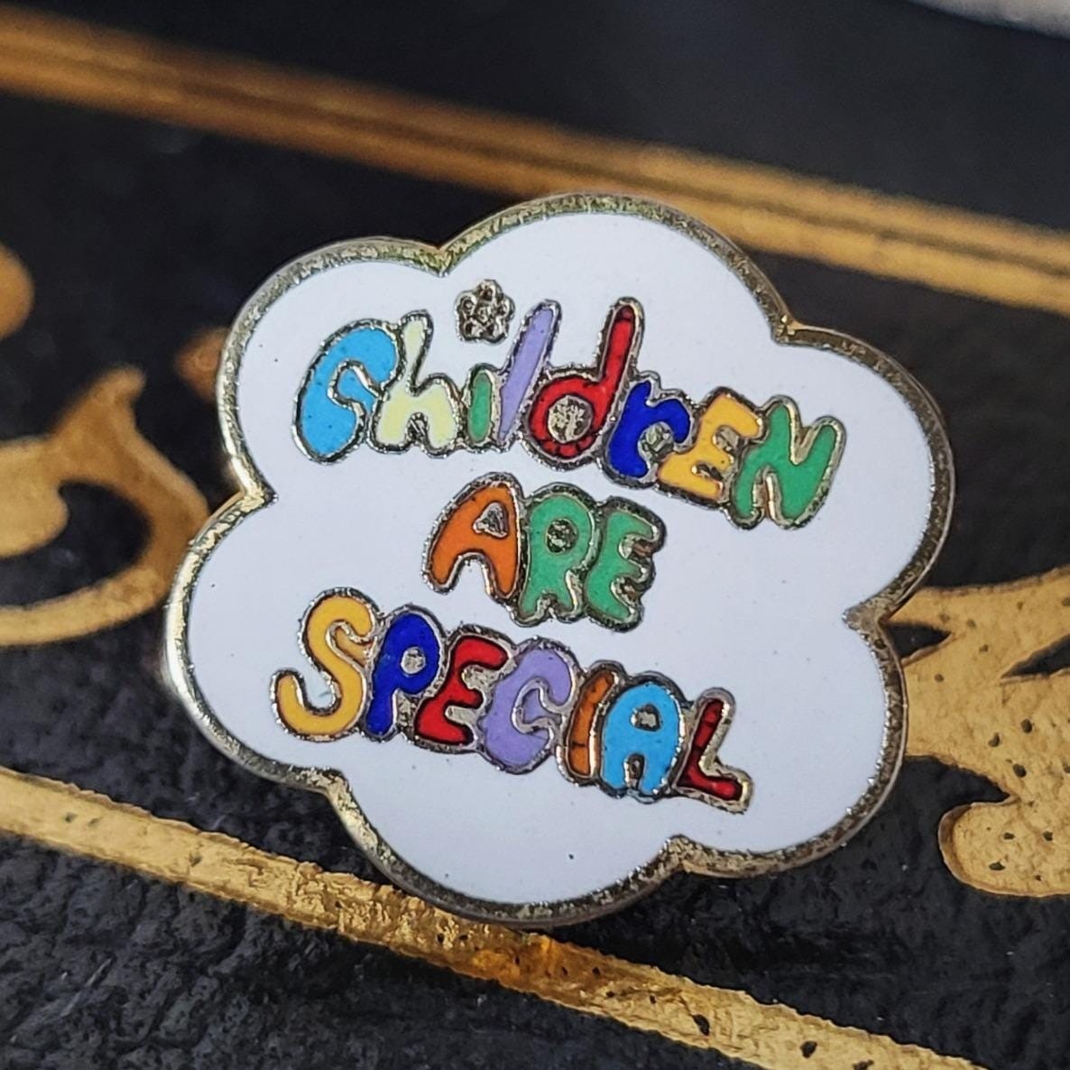 Children Are Special Enamel Pin Vintage 80s Retro Rainbow Cloud Lapel Hat Badge