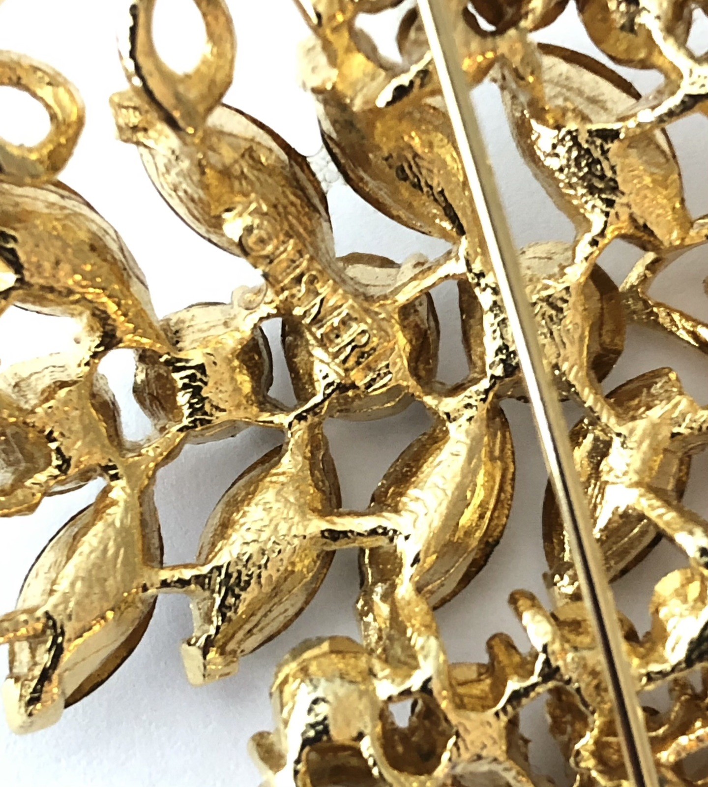 Signed Lisner Vintage 1960s Gold And Crystal Brooch Leaf, Grape Leaf Pin