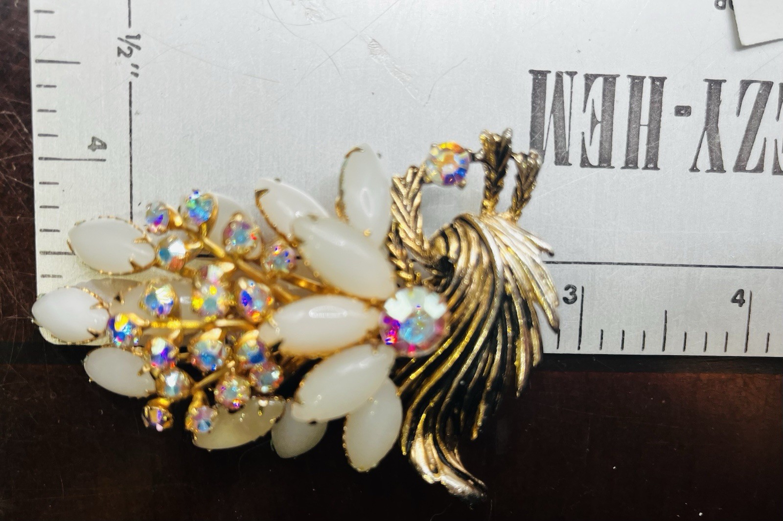 1950’s-60’s Pale Pink Marquise & AB rhinestone floral Spray Bouquet Brooch 2.85”