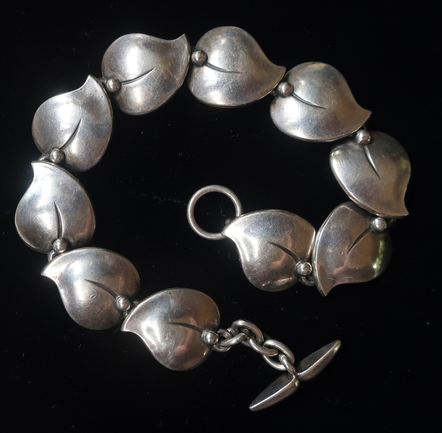 Modernist Sterling Silver Leaf Link Toggle Bracelet N.E. FROM Denmark Niels Erik