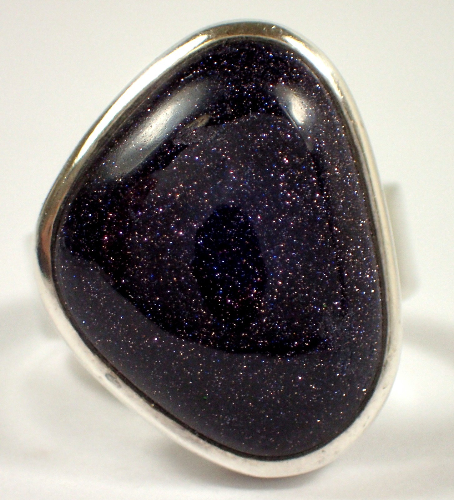 Vtg Sajen SJ Sterling Galaxy Midnight Goldstone Sandstone Modernist Ring Sz 7