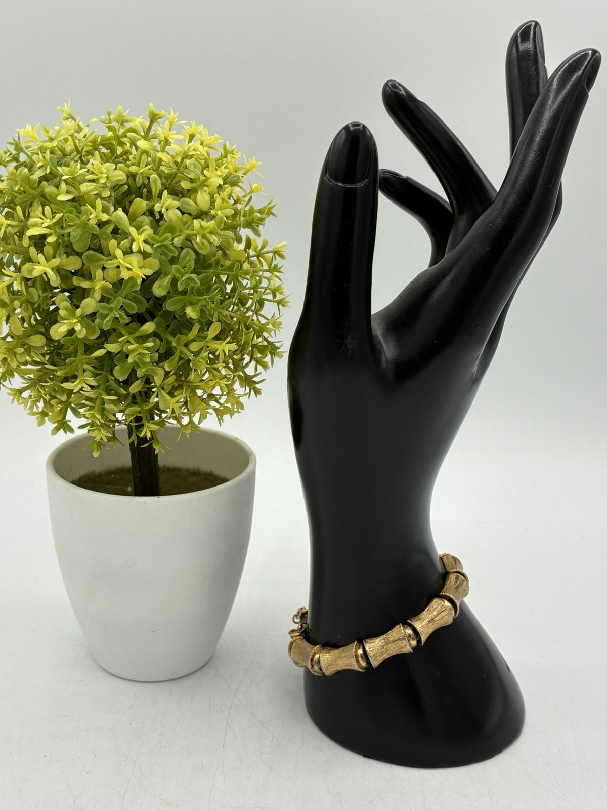 Monet Signed Vintage Gold Tone Bamboo Link Bracelet Textured 7 inch