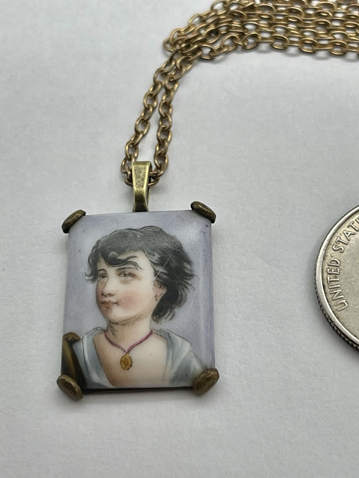 Victorian Art Nouveau Hand Painted Neapolitan Fisher Boy Portrait Pendant AS IS
