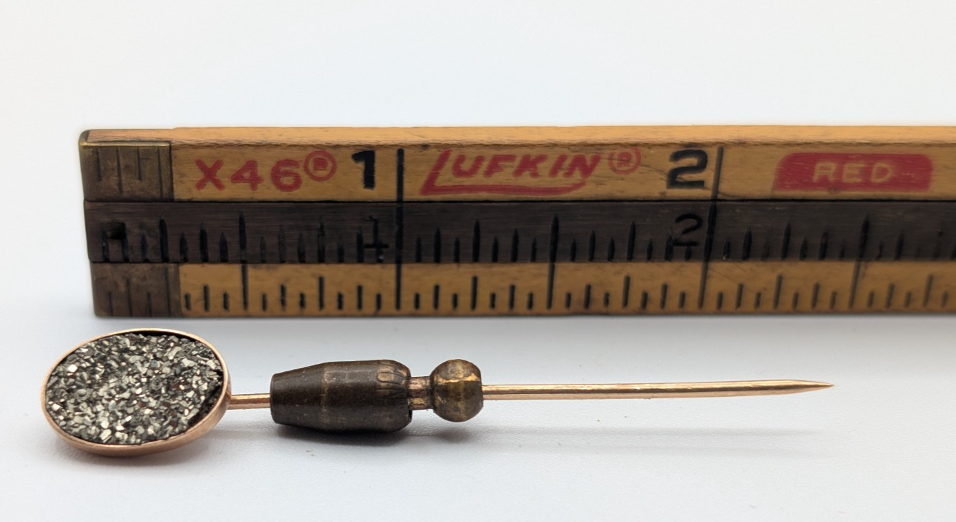 Antique 10K Yellow Gold Marcasite Stickpin with HOLD-ON Patent Safety Clutch