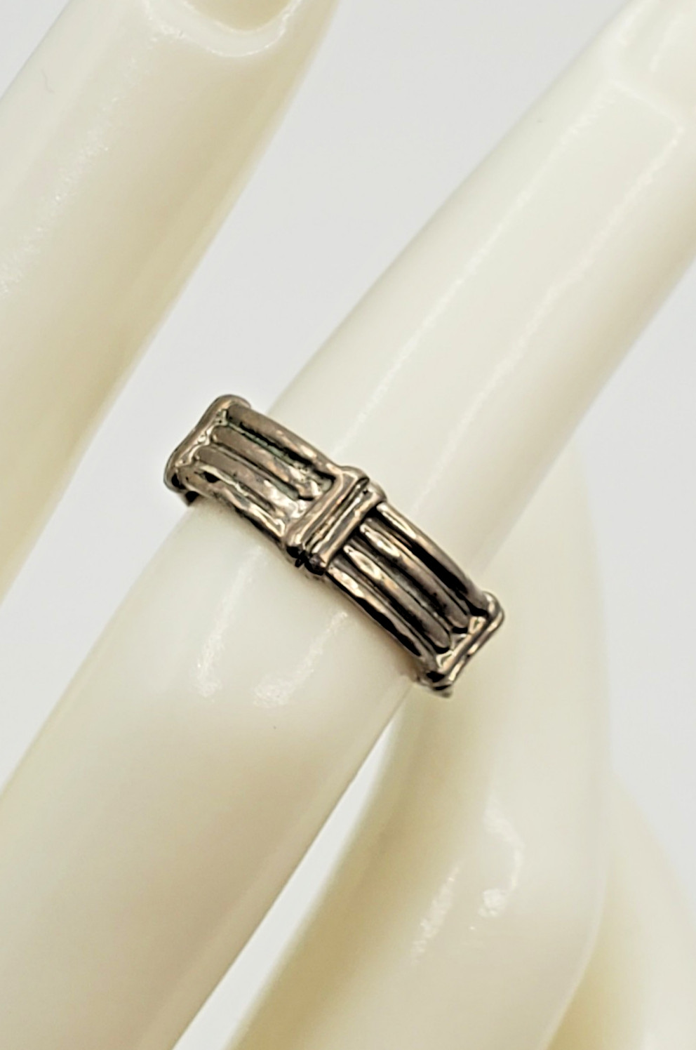 925 Ribbed Band Ring Sz 5.5 Sterling Silver 3g Unisex Bamboo Pinky Stacked Look
