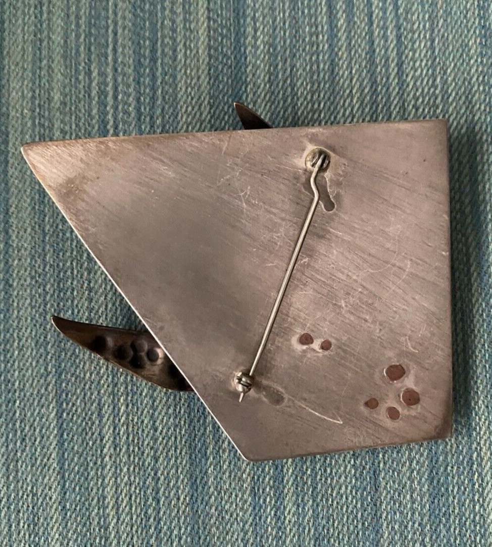 Modernist Geometric Mixed Sterling Silver Plate With Copper Accent Brooch