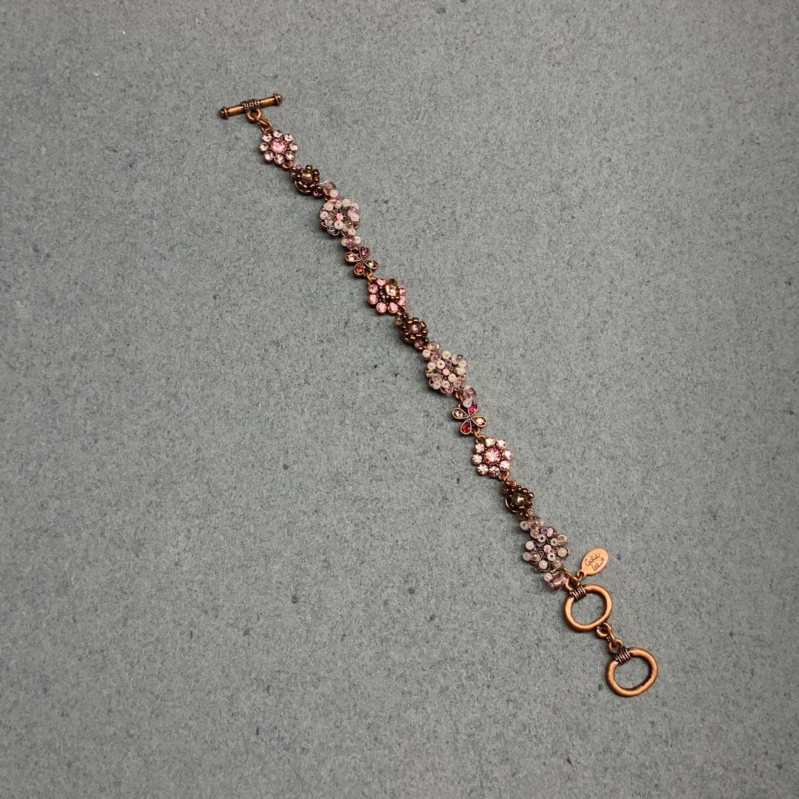Cookie Lee Rhinestone Bracelet 7.5 In As Is Copper Purple Pink Red Floral Toggle