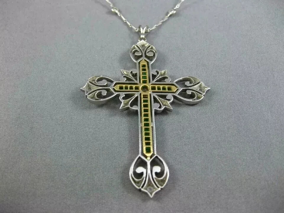 3CT Art Deco Vintage Style Cross Pendant Lab Created Diamond 14k White Gold FN