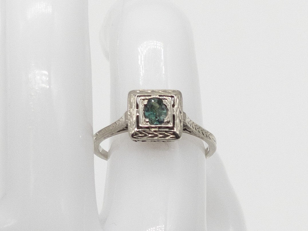 Antique 1920s $2000 .25ct Purple Green Alexandrite 14k White Gold Filigree Ring