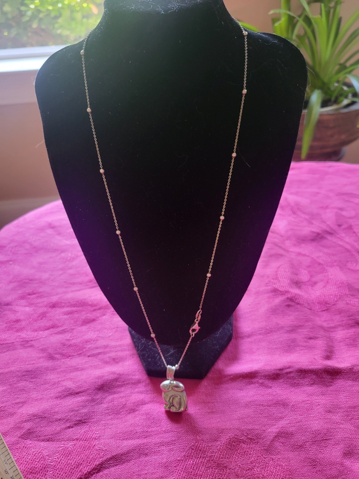 Vtg Sterling Silver 925 Puffy Bunny Rabbit Pendant 24″ Necklace Saturn Station