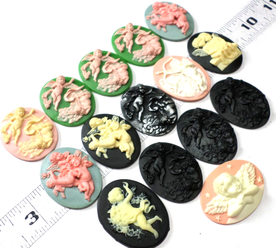 15 of 40x30mm Mixed Different Vintage Cherubs Oval Cameos Cabochons Lot