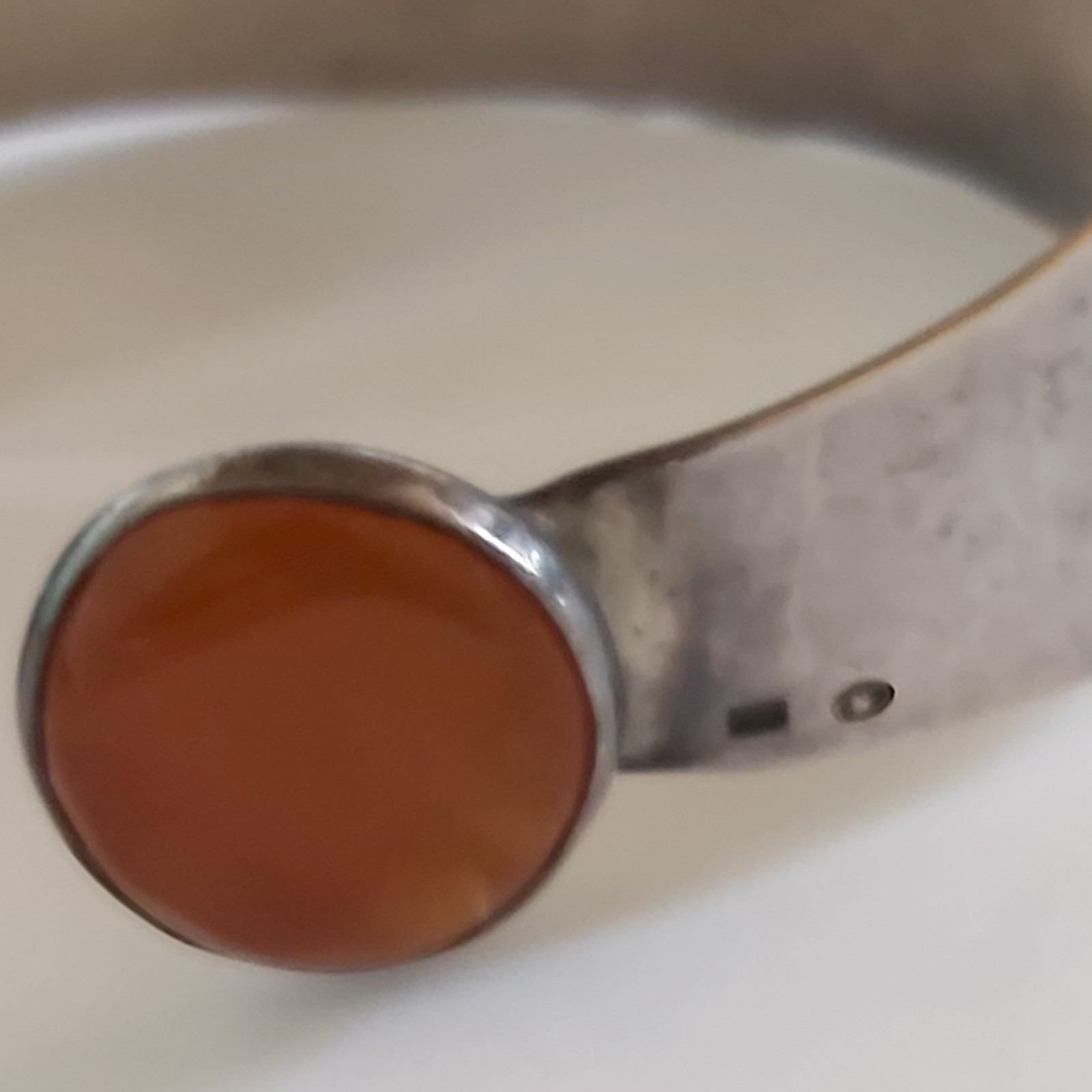Antique Art Deco Sterling Silver Cuff Bracelet Original Design 3 Amber Inserts