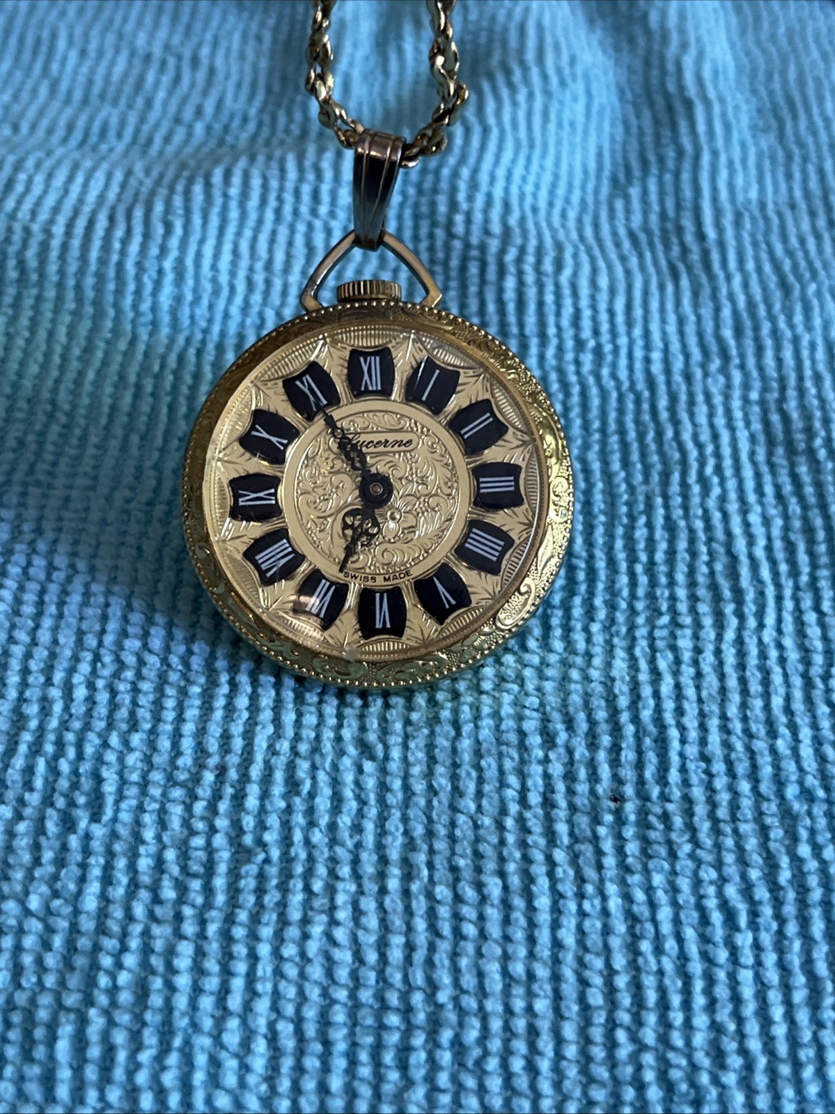 Vintage Lucerne Swiss Made Gold-Tone Pendant Watch 1 Jewel Manual Winding Works