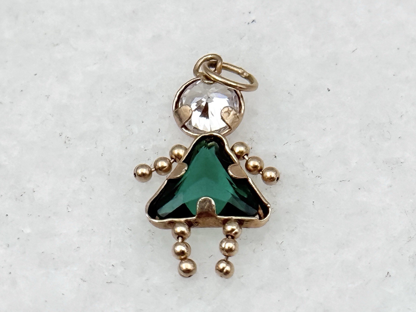 14K Yellow Gold Emerald Baby Girl CHARM Pendant May Birthstone Vintage