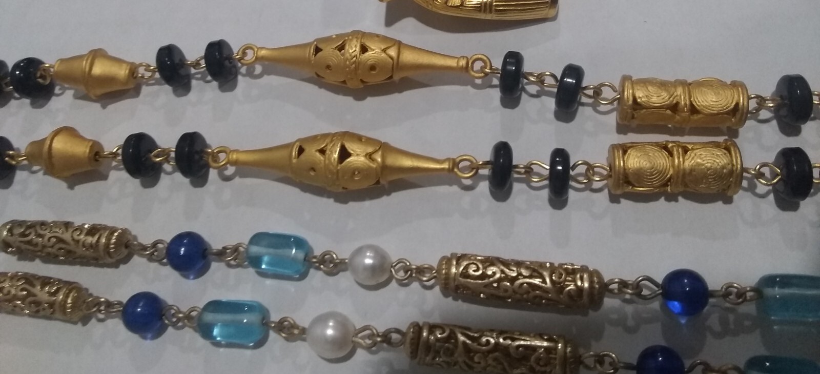 2 Necklaces. Black Egyptian Necklace & Blue Glass and cultured Pearls