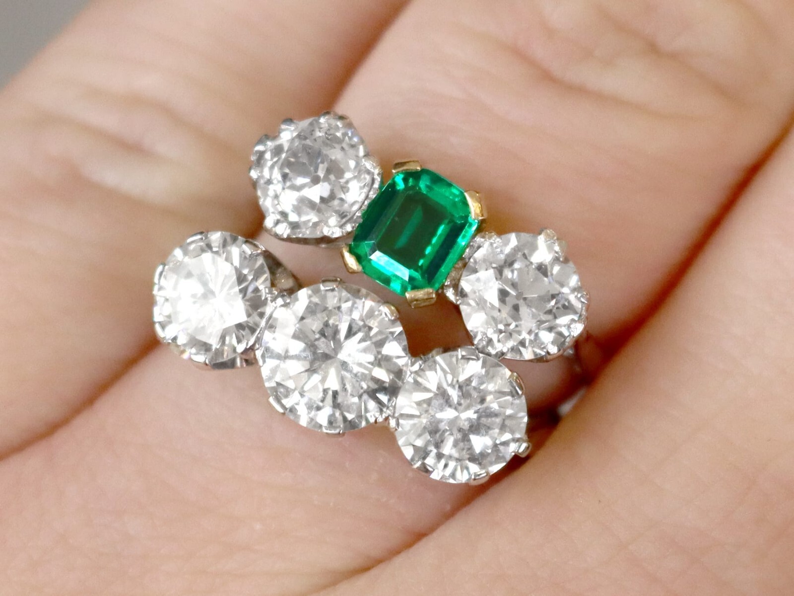 0.50Ct Colombian Emerald and 1.94Ct Diamond, Platinum Trilogy Ring Circa 1935