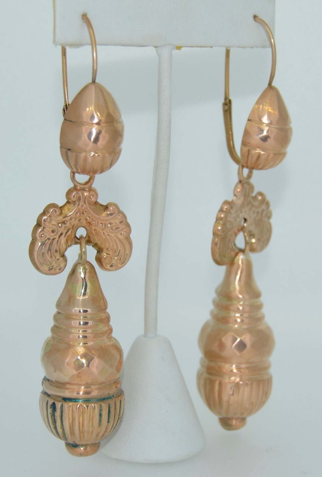 4.25 Inch Victorian 10k Rose Gold Day & Night Earrings