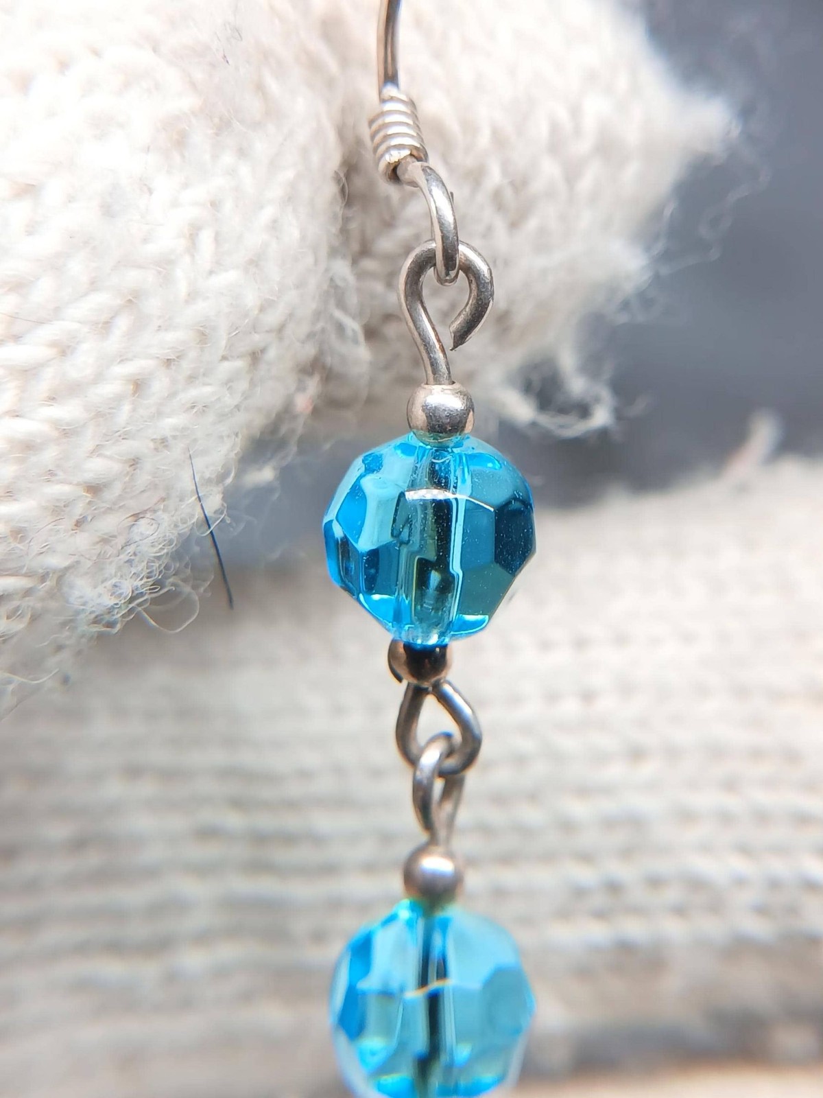 Sterling Silver Turquoise Chip Blue Crystal Dangle Earrings