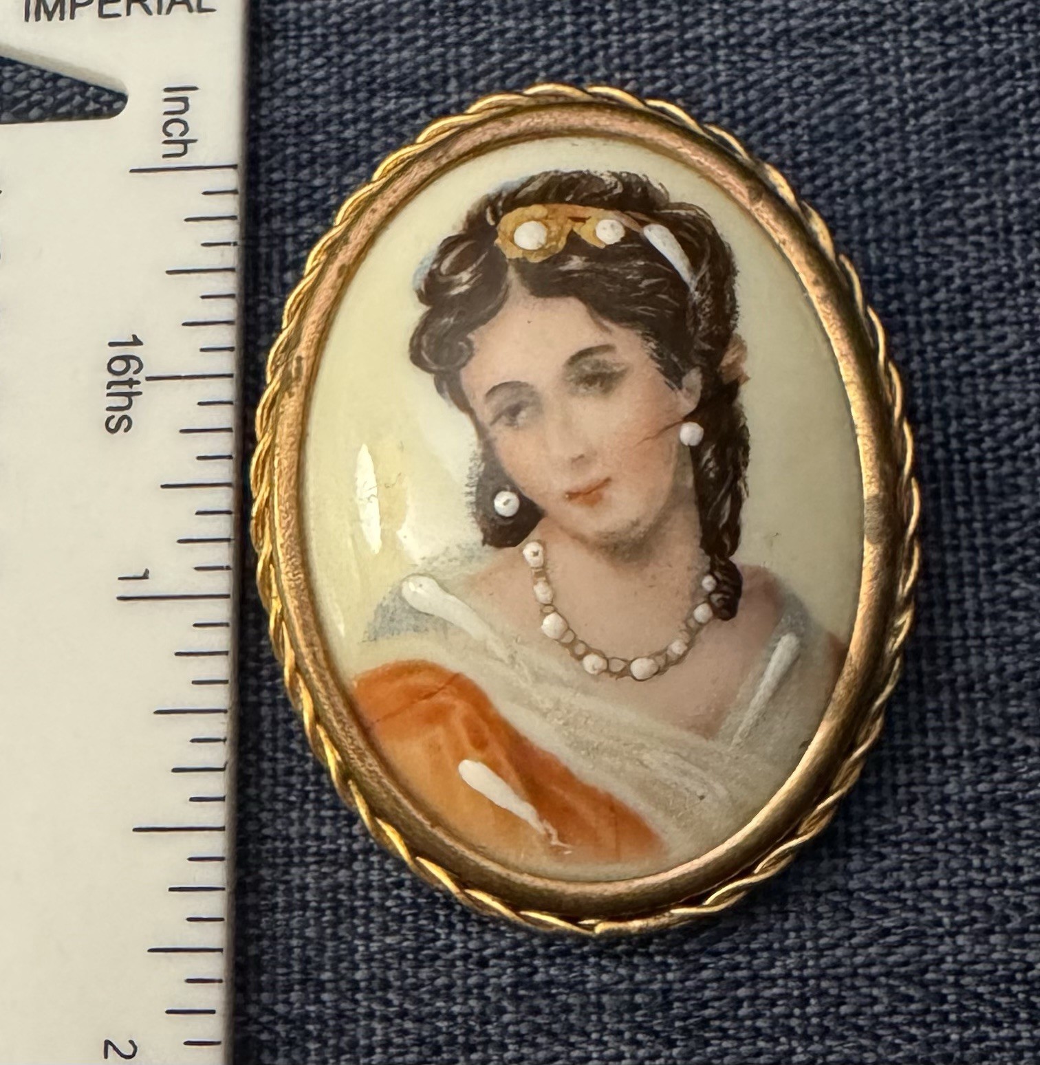 Limoges Portrait Brooch antique oval Hand Painted Lady Porcelain Cameo France