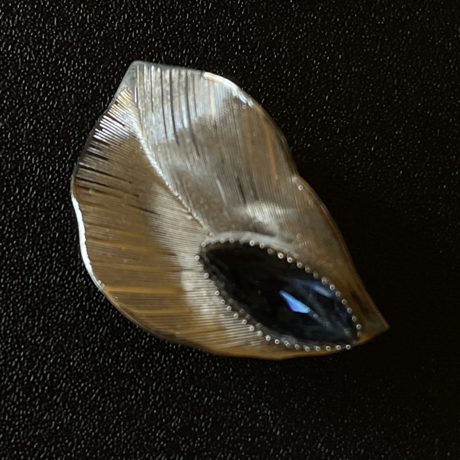Vintage Whiting & Davis Silver Tone Leaf Clip On Earrings Blue Navette Crystal