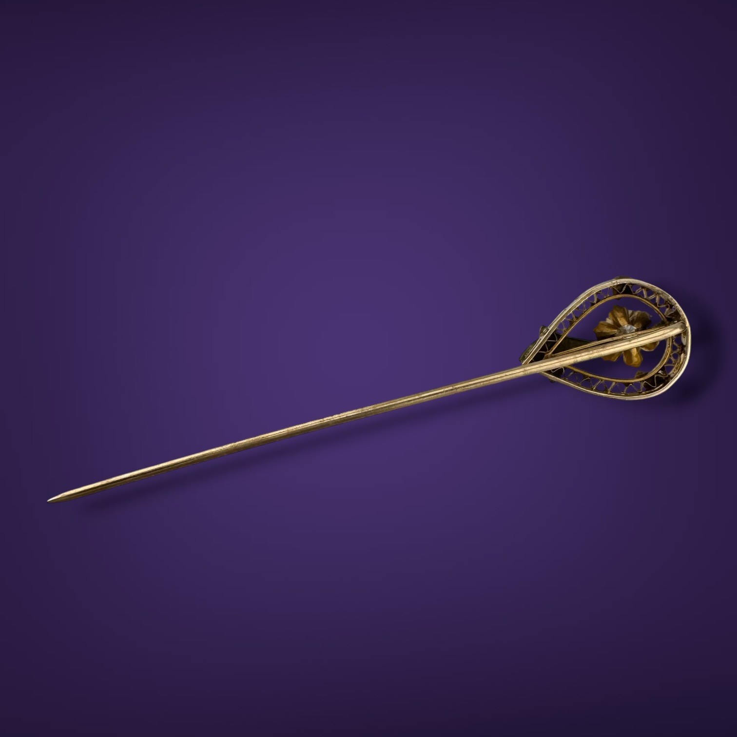 Antique 14K Gold Old European Cut Diamond Stick Pin