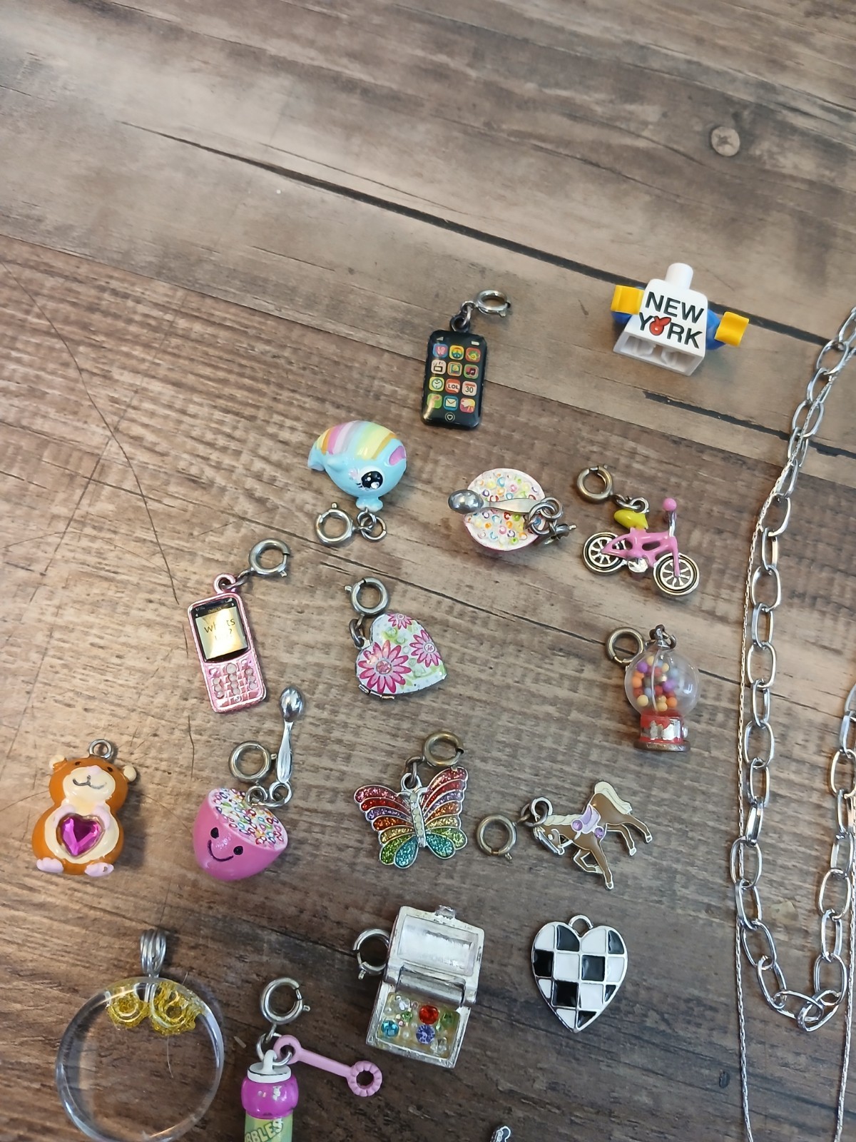 Collectibles lot Metal Charms Charm Necklace Enamel Cross Pendant Treasure Chest